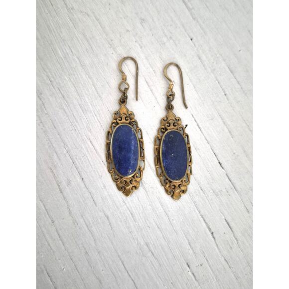 Vintage Sterling Silver Lapis Lazuli Dangle Earrings - Picture 1 of 7